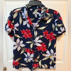 Caribbean Joe Blue and Red Casual Button Down Shirt Tropical Print hawaiian